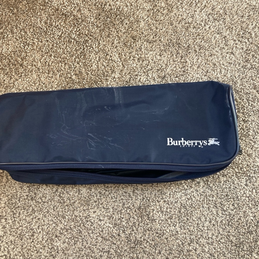 Vtg Burberry Burberry’s Travel Bag Shirts Blue Cosmetic Zip Pouch Nylon 15x6”